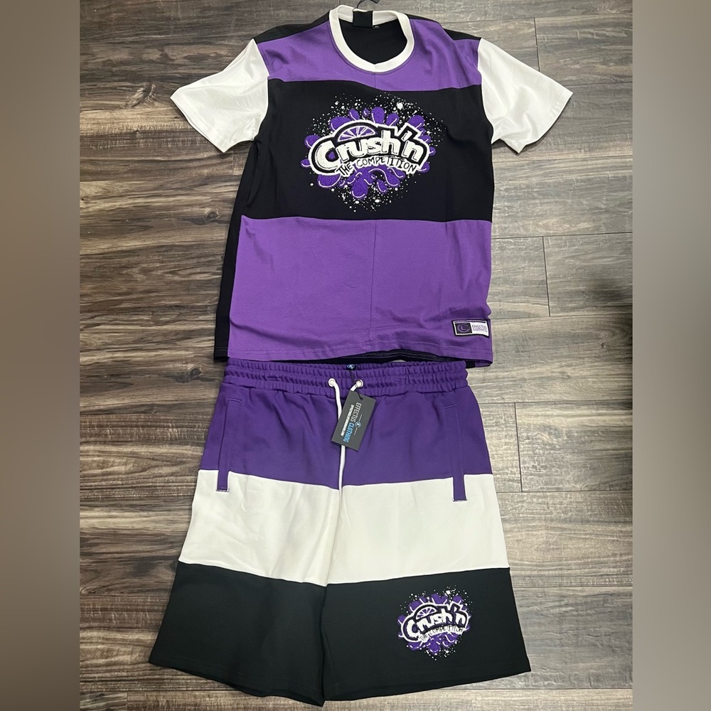 Effectus Clothing Purple and Black Graphic T-Shirt and Shorts Set